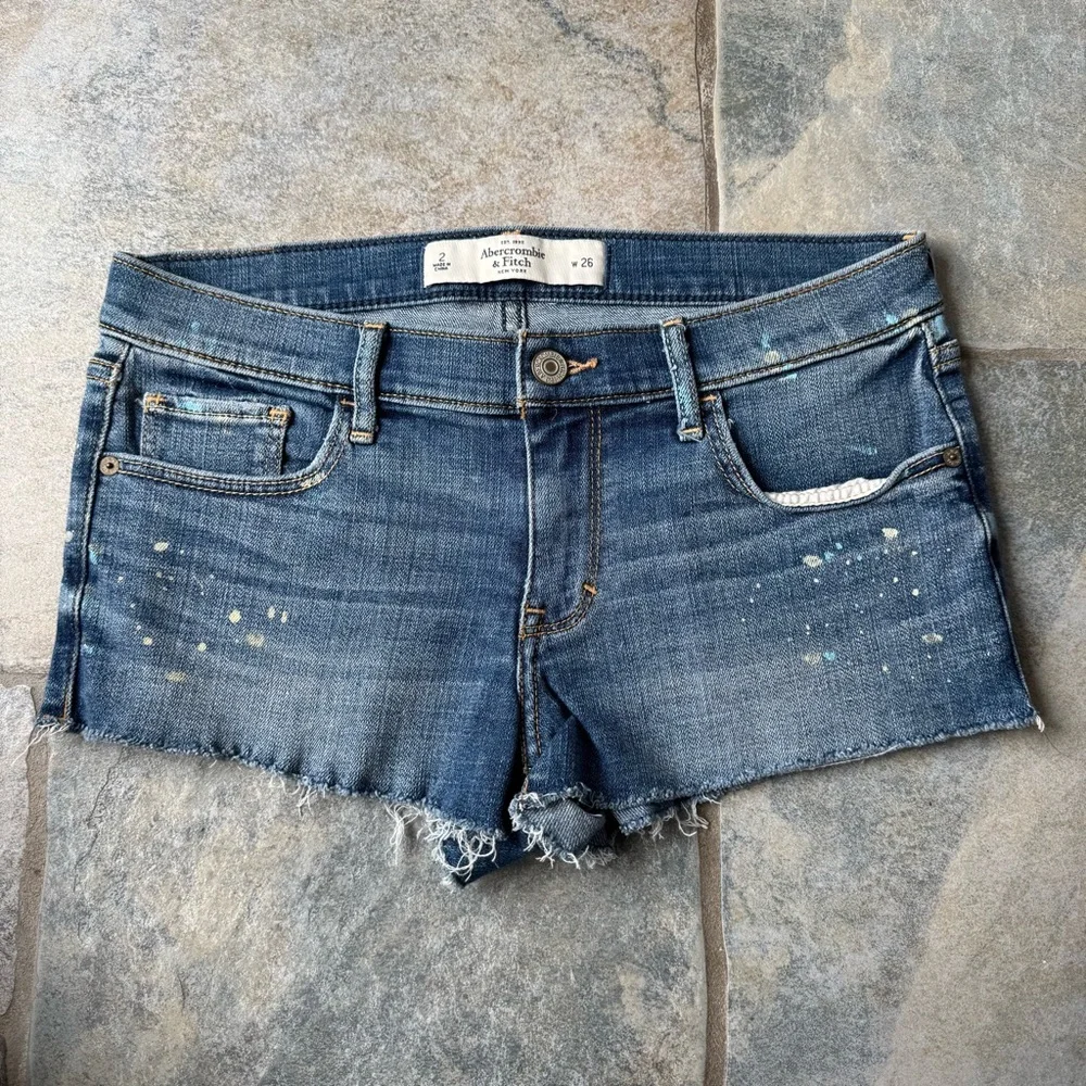 Abercrombie &‎ Fitch Y2K 2000s Blue Paint Splatter Cut-Off Vintage Jean Shorts 2